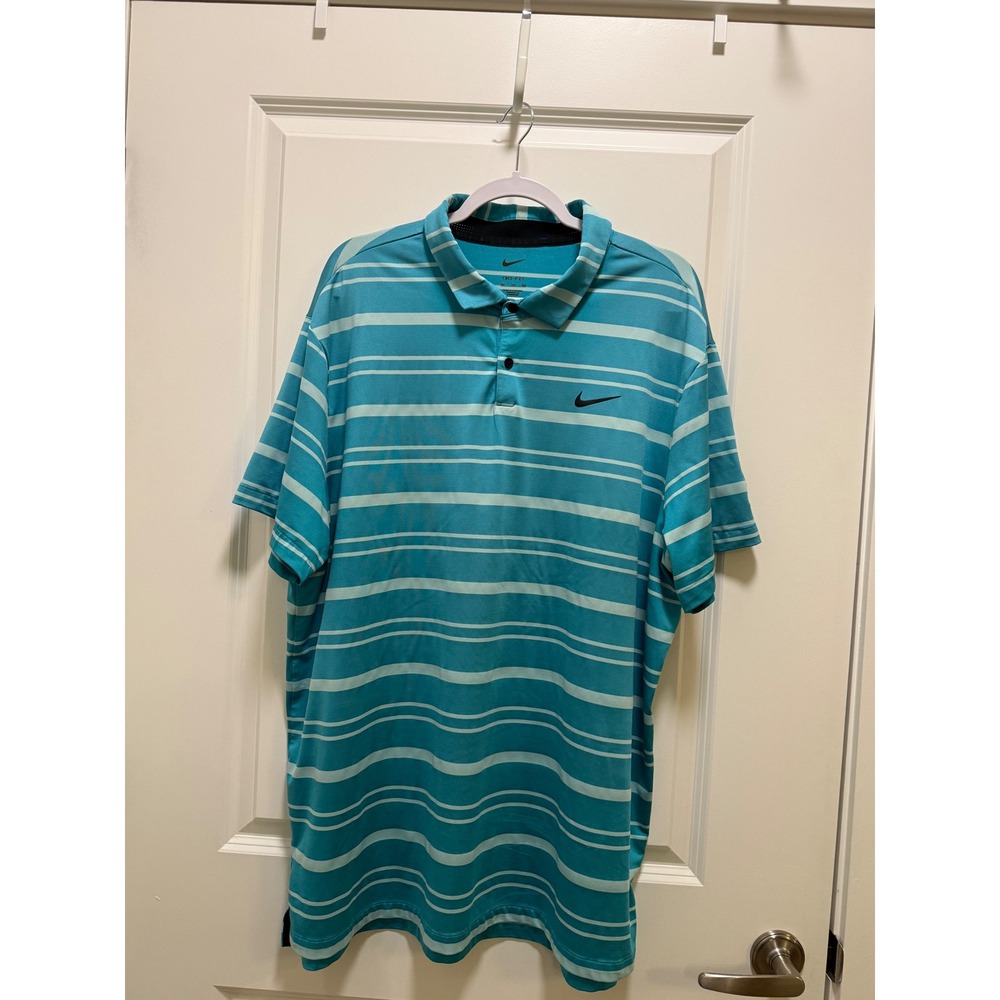 Nike Dri-FIT Mens Teal Striped Short Sleeve‎ Golf Polo Shirt XXL